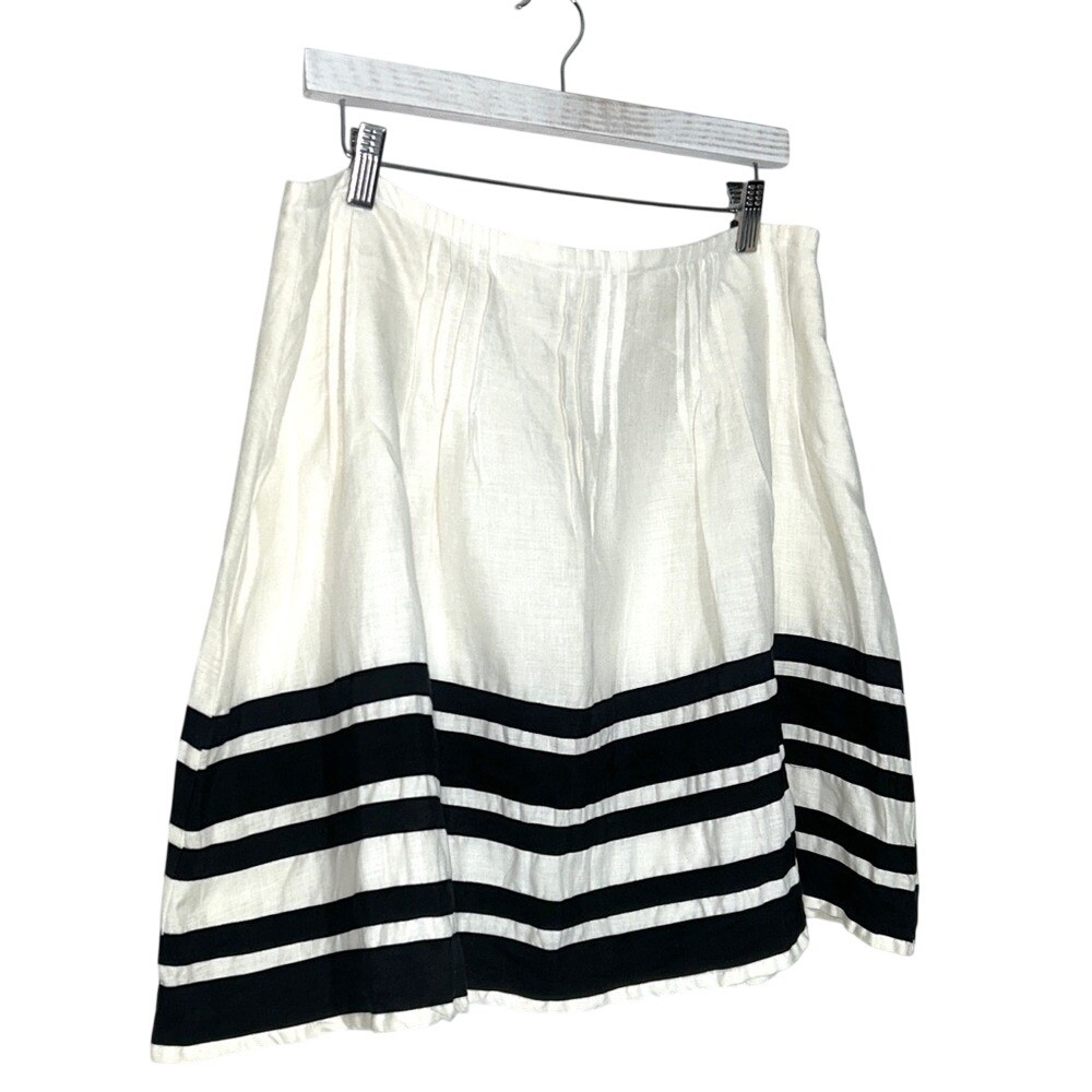 Camille La Vie A-line 100% Linen full skirt White and‎ Black Sz 12